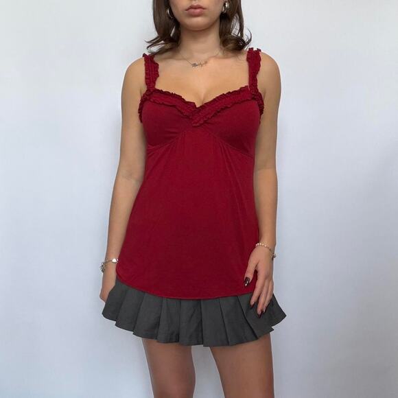 Maroon Red Ruffle Tank Top - Picture 3 of 4